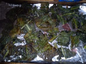Our failed kale chips...  It's not always sunshine and rainbows in the kitchen.  We do have failures from time to time.  